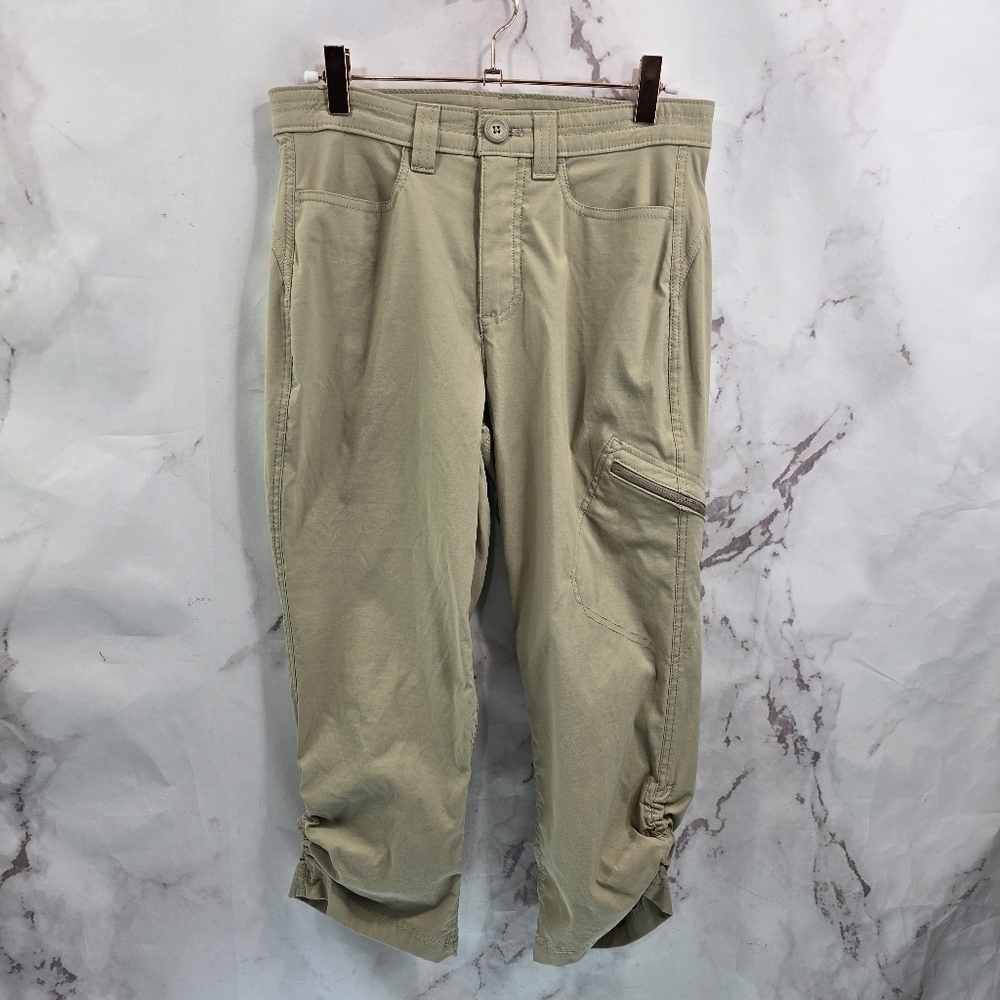 Eddie Bauer Capri Womens 6 Tan Khaki Nylon Crop Pant Climbing Ruched Stretchy